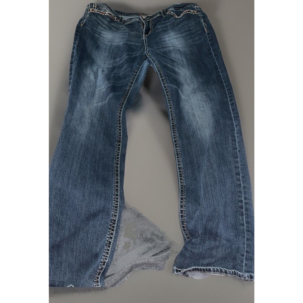 Grace In LA Embroidered Denim Jeans SZ 19 - Picture 3 of 5